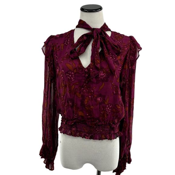 Cleobella Olivia Purple Botanical Floral Print Tie Neck Top - Picture 5 of 12